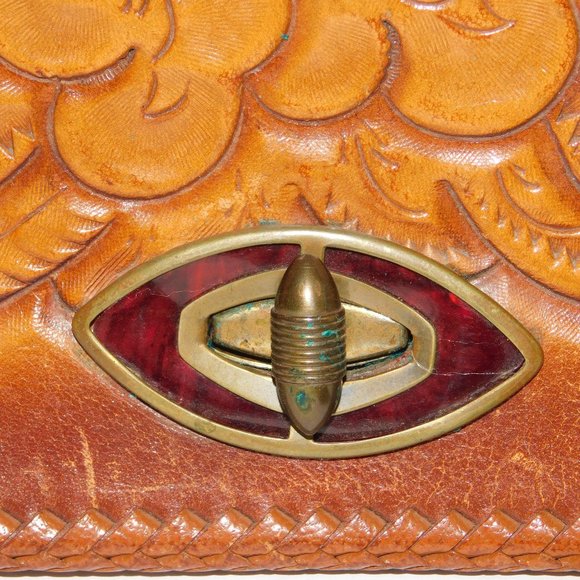 Vintage Tooled Leather Handbag Floral Shoulder Bag Western Purse - Picture 3 of 16